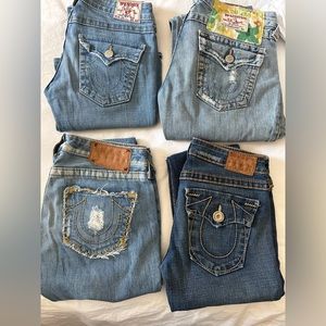 4 pair of true religion jeans. Sizes 27–28